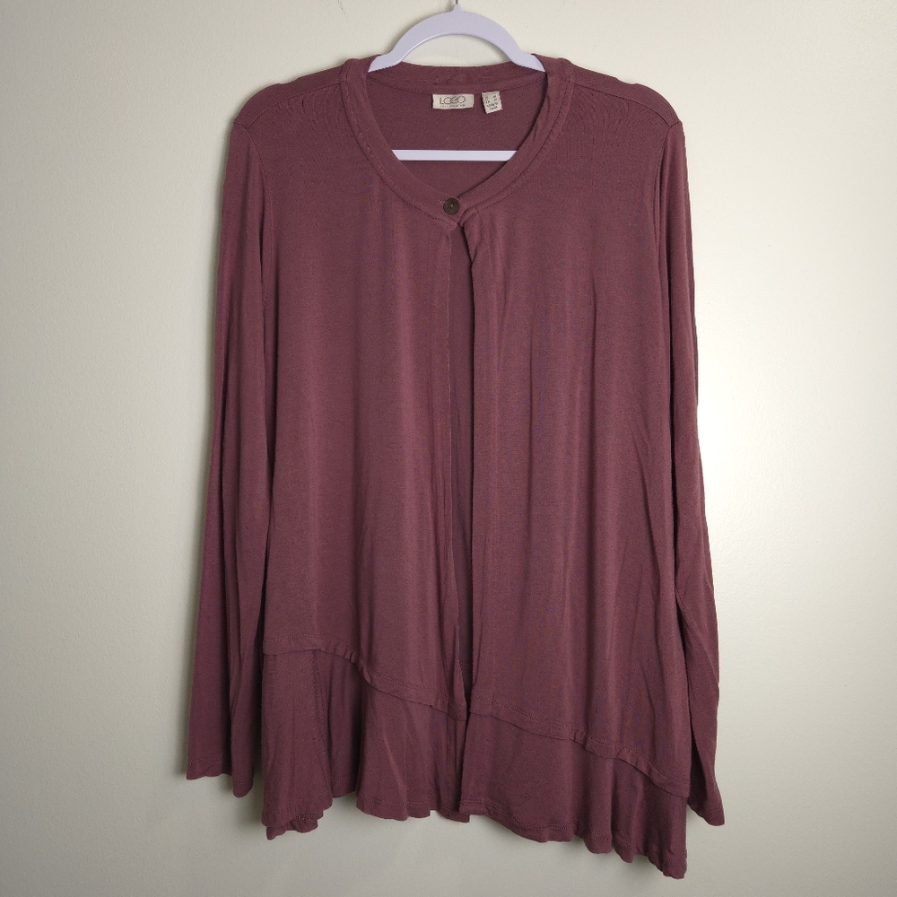 LOGO Lori Goldstein Lagenlook Burgundy Wine Flowy Cardigan Top L‎